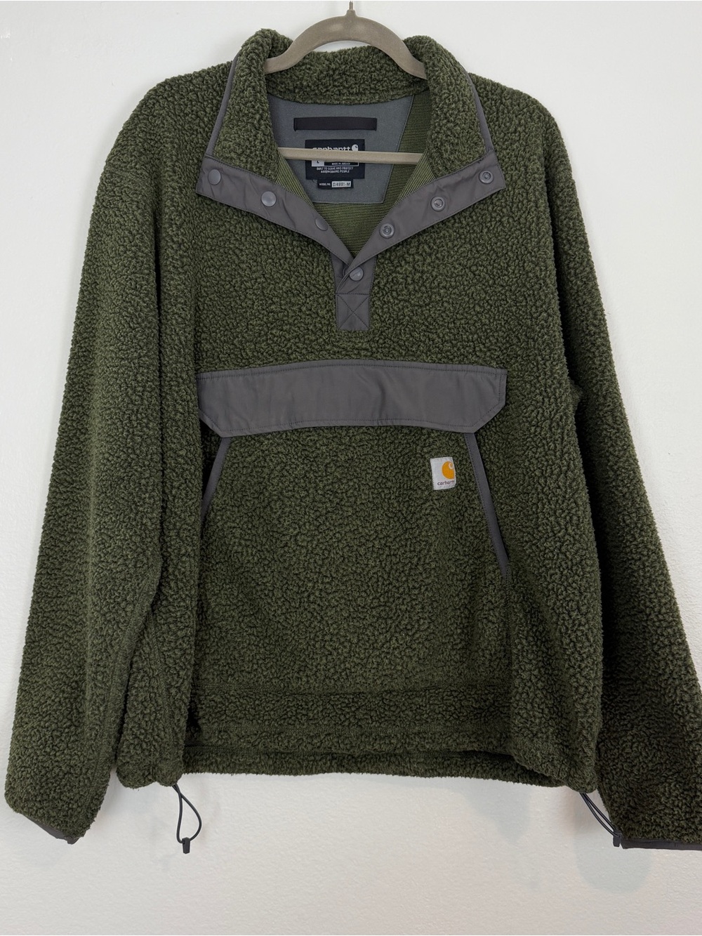 Carhartt Men’s Green Relaxed Fit Sherpa Fleece Snap Pullover Jacket Gorpcore - L